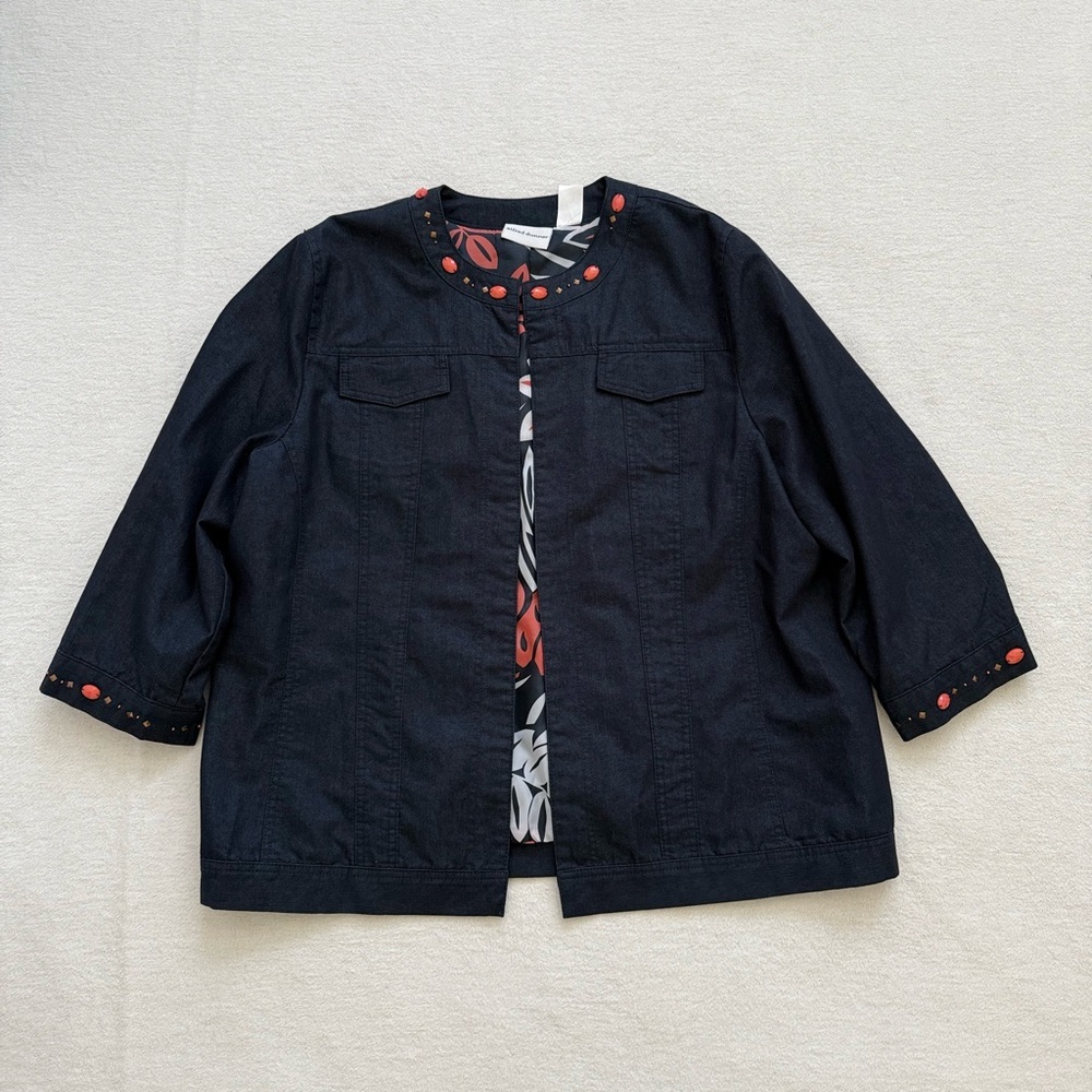 Alfred Dunner Embellished Denim Jacket Size 18 3/4 Sleeves